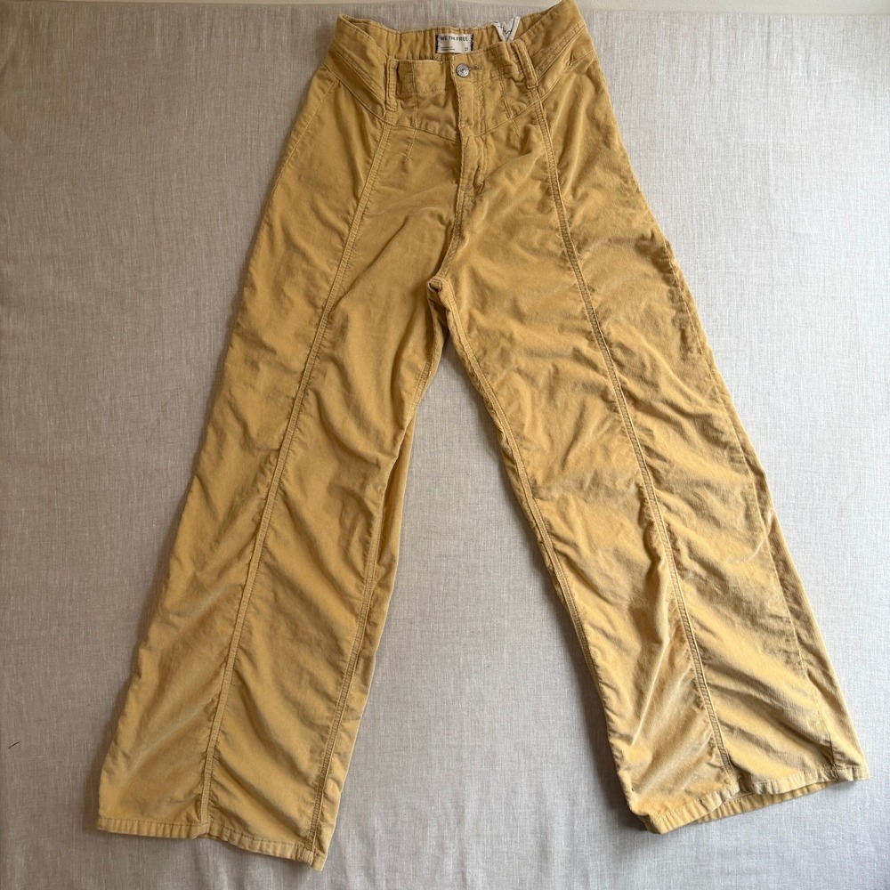 We The Free Free People Wide Leg Corduroy Pants Yellow Cotton Boho Retro 27
